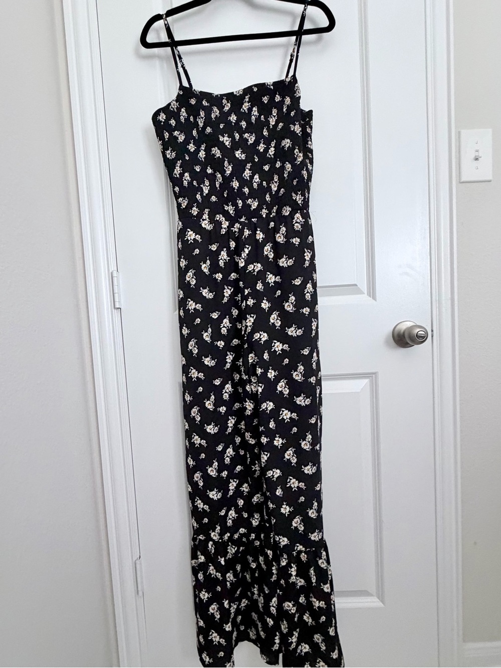 Francesca's Black Floral Smocked Jumpsuit
